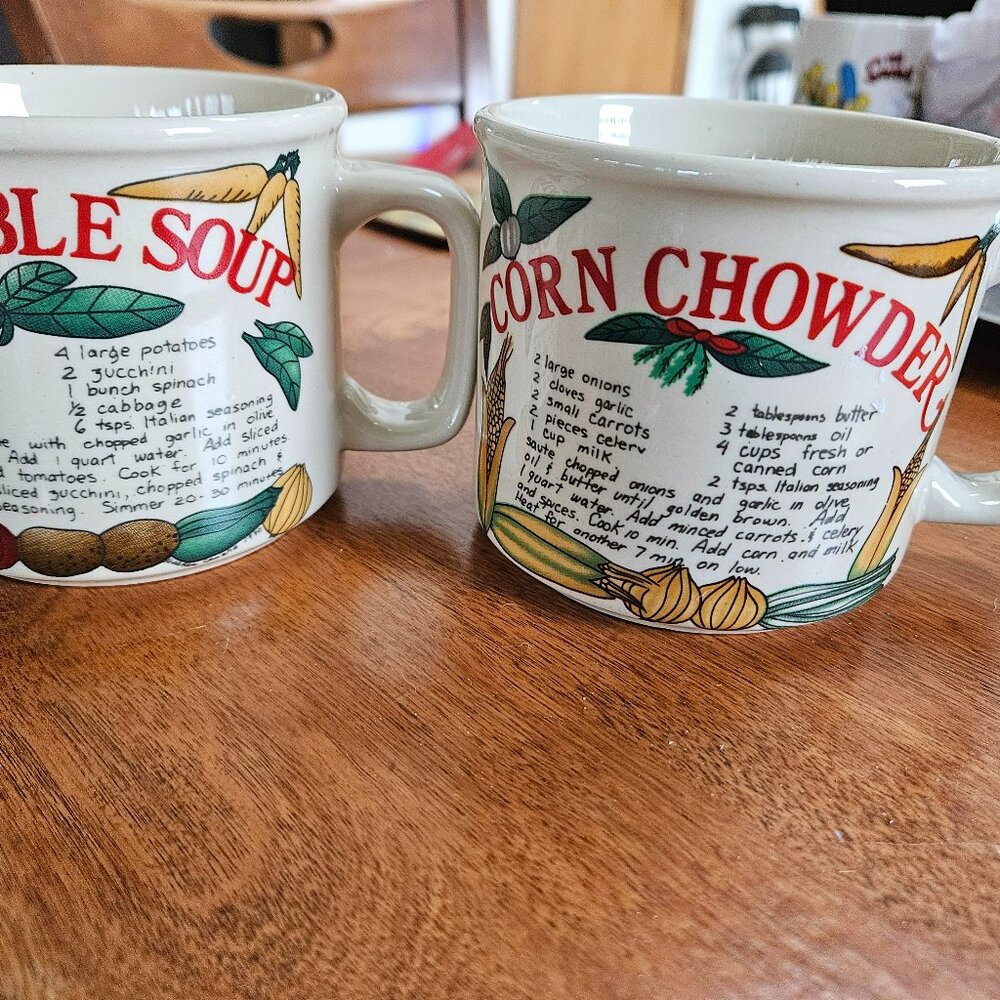 vintage westwood corn chowder and  vegetable soup recipe soup mugs 1997